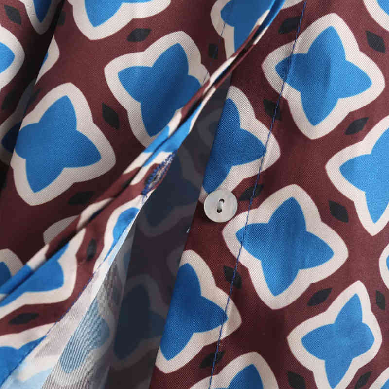 Women Summer Vintage Print Dress Long Sleeve Turn-down Collar Buttons Dresses Female Elegant Straight Shirts Dress vestidos 210409