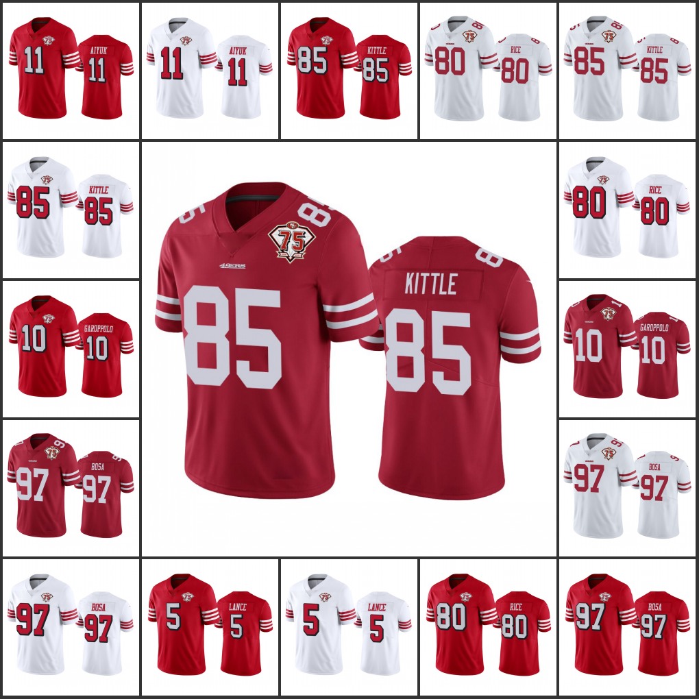 San Francisco49ersMen #5 Trey Lance 85 George Kittle 97 Nick Bosa 80 Jerry Rice 11 Brandon Aiyuk Women Youth 75th Anniversary Limited Jersey
San Francisco49ersMen #5 Trey Lance 85 George Kittle 97 Nick Bosa 80 Jerry Rice 11 Brandon Aiyuk Women Youth 75th Anniversary Limited Jersey