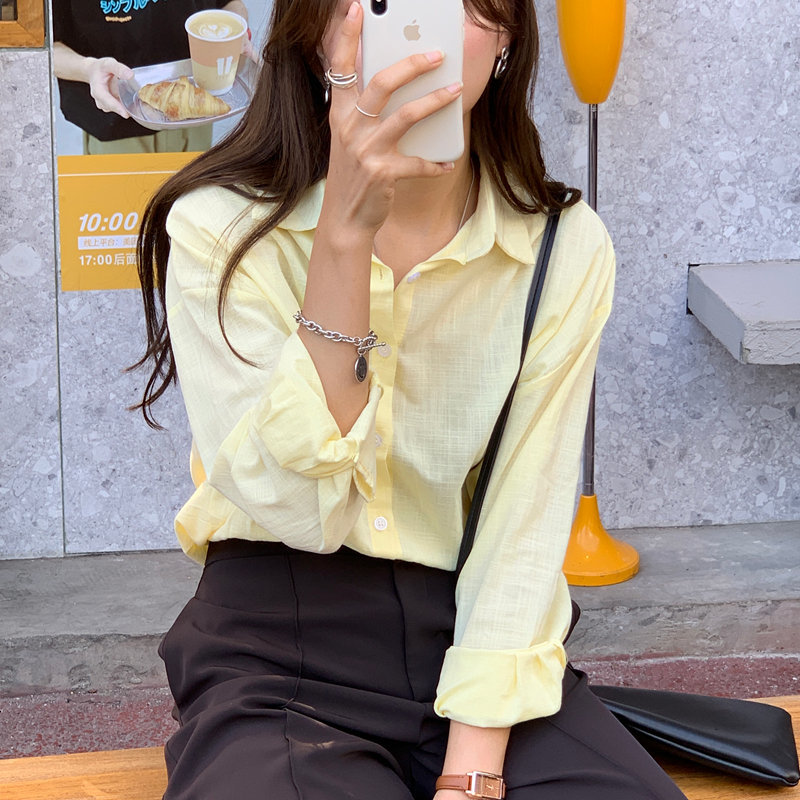 Simple Solid Color Loose Lazy Cotton Linen Korean Chic Summer Shirt All Match Brief Thin Sunscreen Tops Blouses 210421