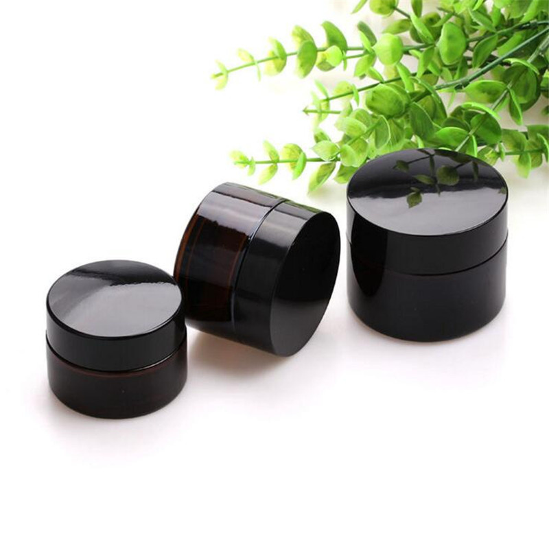 5g 10g 15g 20g 30g 50g Amber Brown Glass Face Cream Bottle Cosmetic Makeup Jars Refillable Container with Inner Liners and black Lids