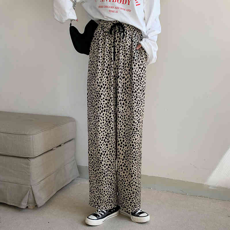 Summer Thin Loose High Waist Straight Leopard Print Wide-leg Pant Women Casual Retro Streetwear Pantalones De Mujer Fashion 210429