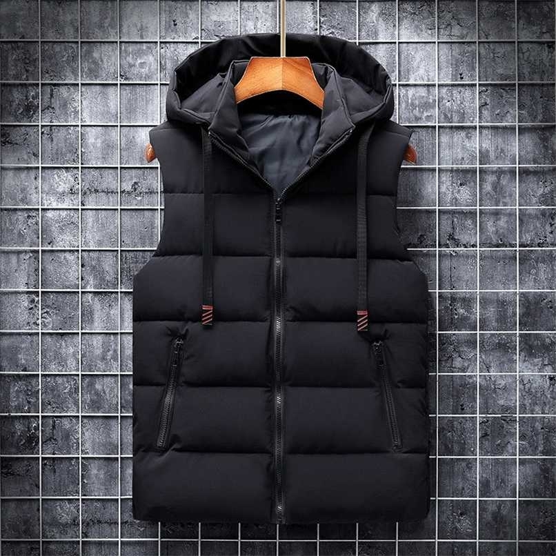 Ymwmhu 6XL Men Vest Solid Casual Autumn Hooded Sleeveless Jackets Fashion Male Waistcoat Winter Vest Plus Size Work Clothes Men 211119