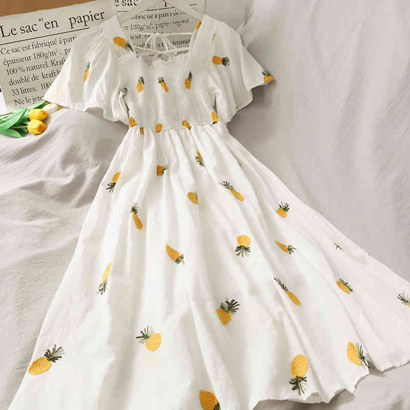 Lucyever Plus Size XXL Women's Dresses Summer White Printed Square Neck Long Dress Women Elegant Short Sleeve Party Vestidos 210521