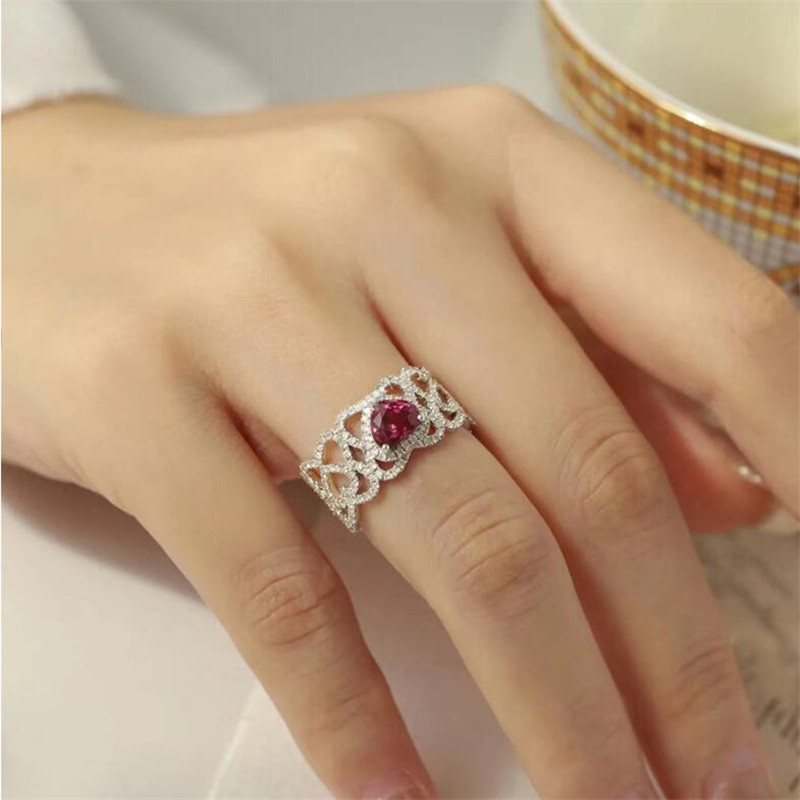 Unique Wedding Rings: Sterg Sier Pear Cut Red Garnet CZ Eternity Women Engagement Band