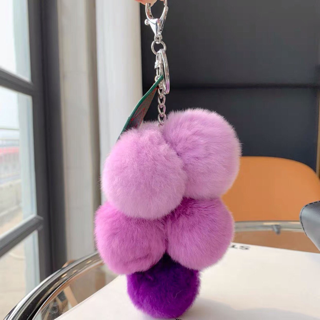 Lovely Grape Chain Key Rings Plush Bag Pendant Net Red Plush Ball Car Key Chain Pendant Accessories