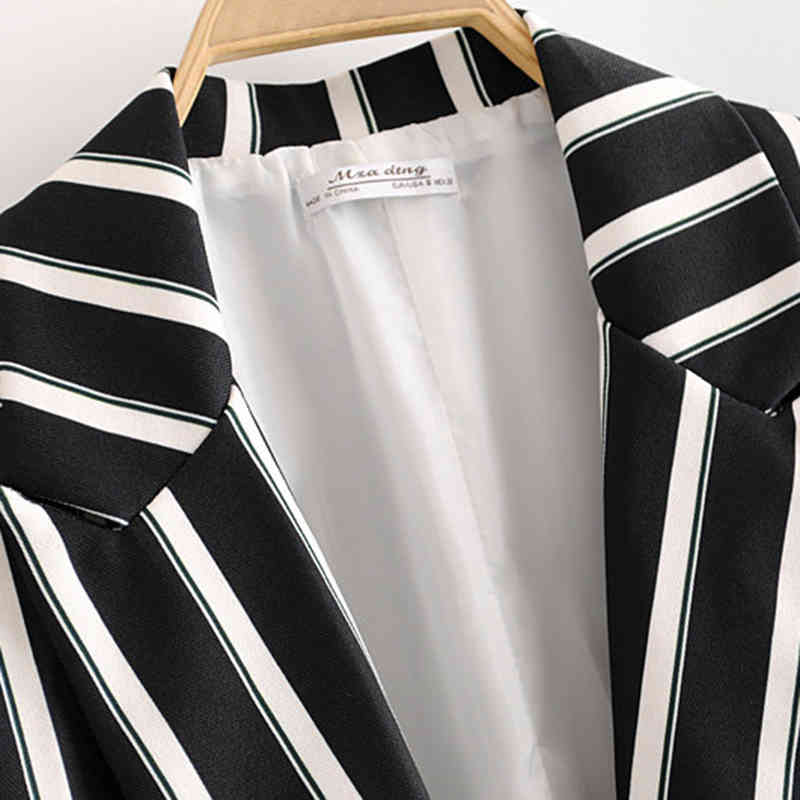 Women Autumn-Spring Fashion Striped hm Blazer Female Chic Black With White Long Sleeve Street-wear Jacket marynarka damska 210421
