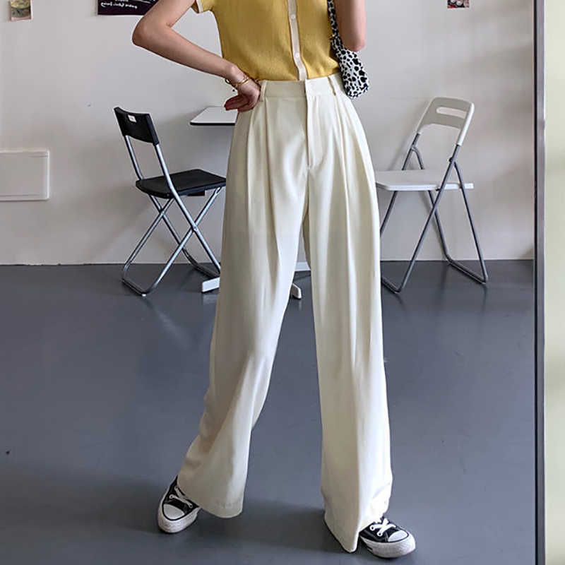 JMPRS Summer Loose Pants Fashion High Waist Thin Wideleg Simple Solid Black Casual Korean Trousers 211124Z