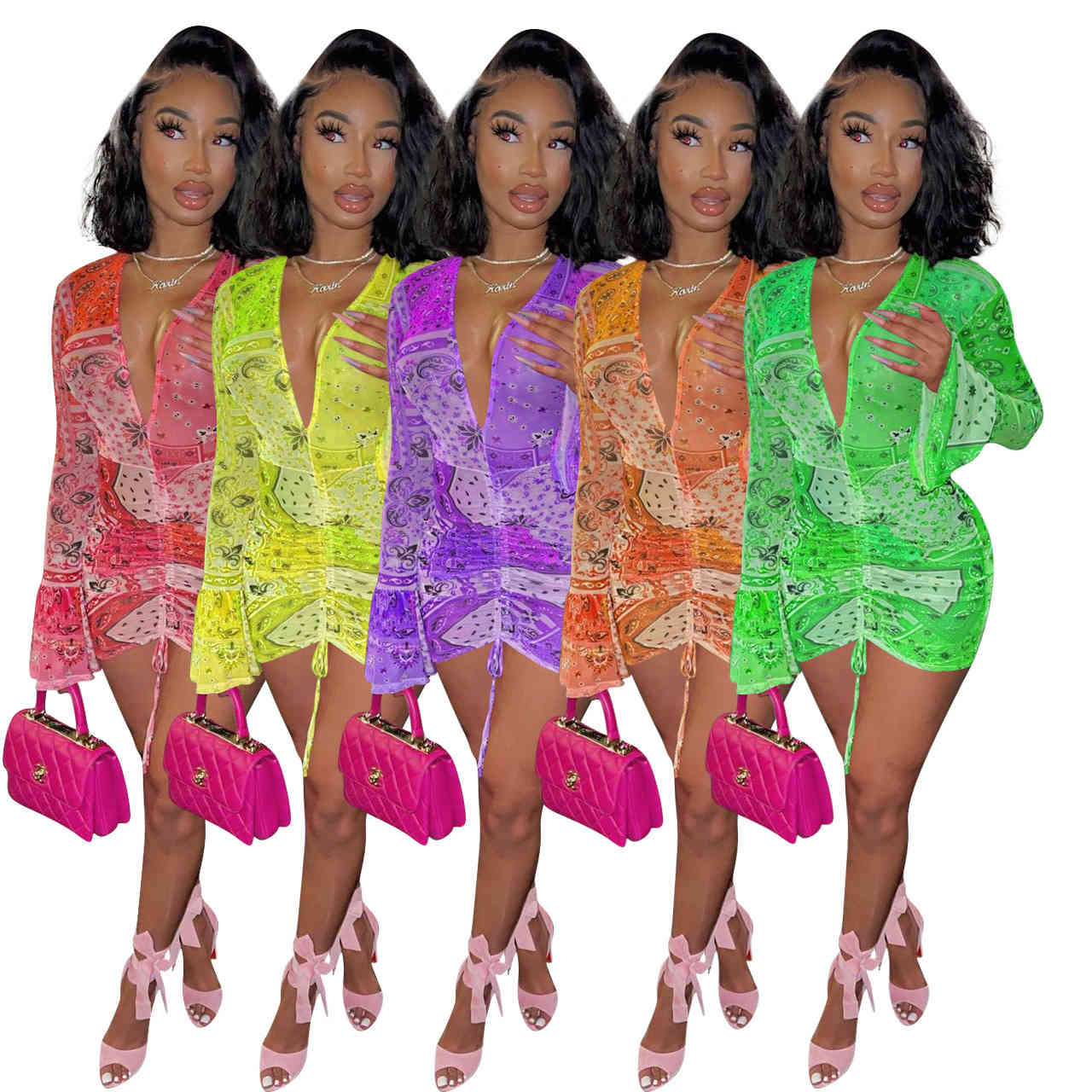 Sexy Fashion Solid Color Women V-neck Mesh Printing Slim Ladies Skirt Summer Designer Clothing, Pink
Sexy Fashion Solid Color Women V-neck Mesh Printing Slim Ladies Skirt Summer Designer Clothing, Pink