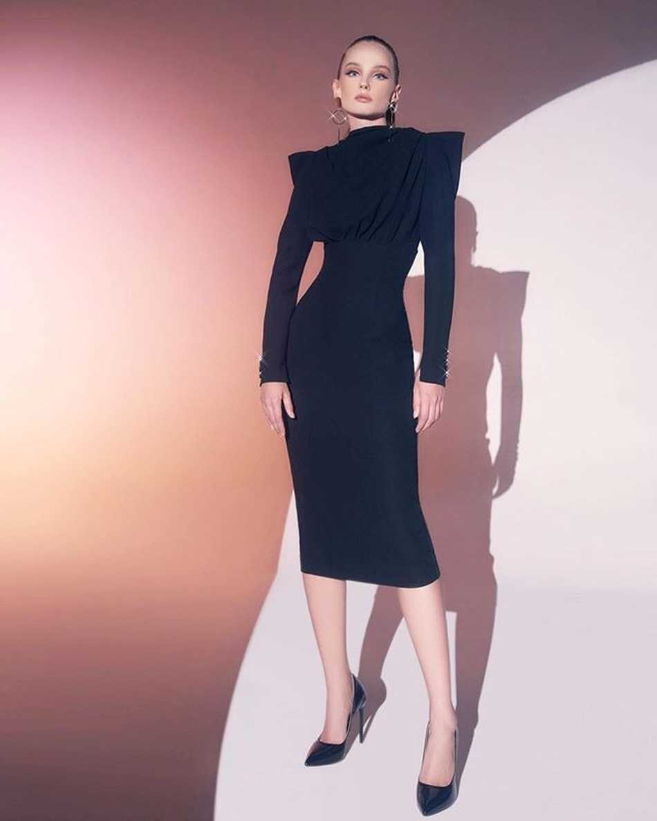 High Quality Black Fashion Long Sleeve Backless Bodycon Dress Elegant Cocktail Party Vestidos 210525