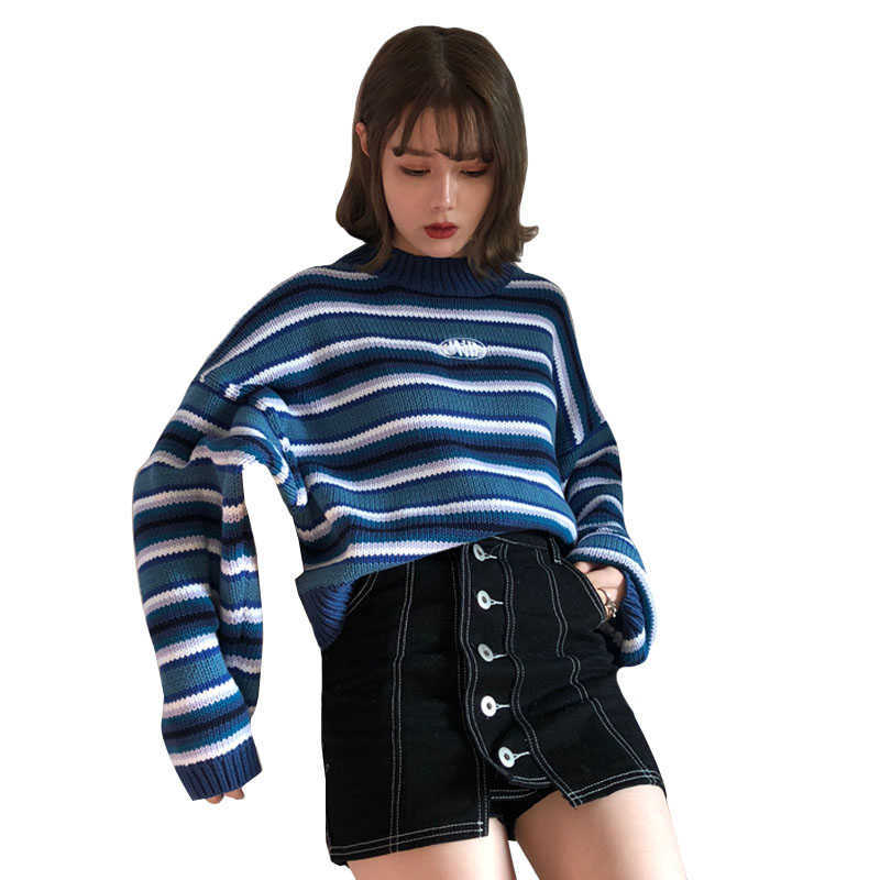 Women Autumn Casual Oversized Sweaters Harajuku O Neck Drop Shoulder Batwing Sleeve Knitted Jumper Student Loose Cute Sweater 210918