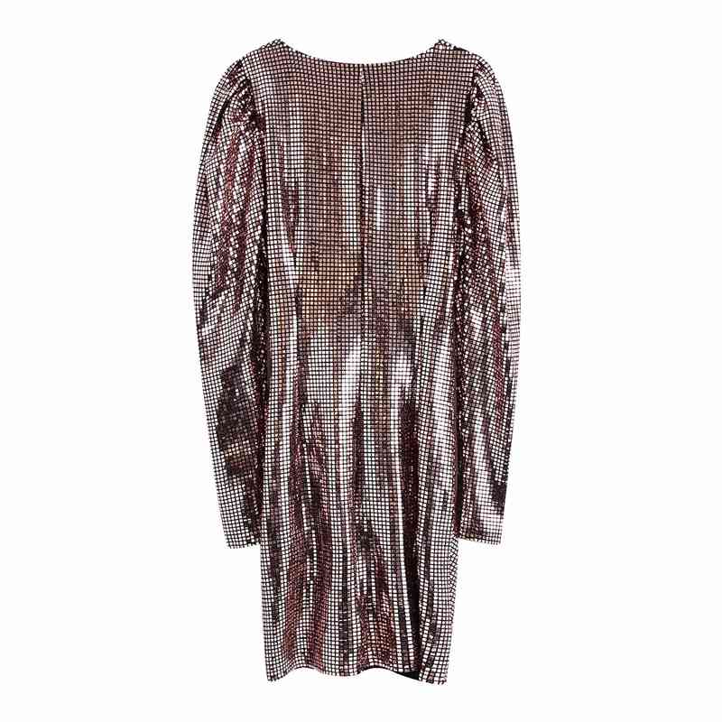 Sweet Women Party Slim Mini Dress Fashion Ladies V-Neck Sequined Dresses Sexy Female Chic Draped Puff Sleeve Vestidos 210430