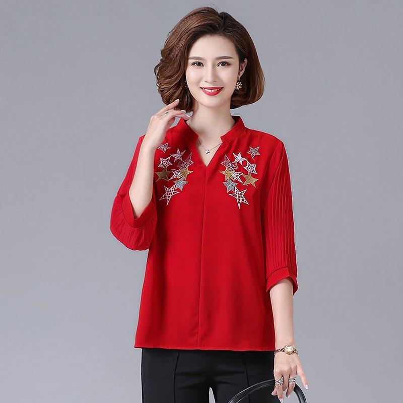 Women's Blouses & Shirts Spring Summer Style Chiffon Shirt Embroidery V-neck Three Quarter Sleeve Casual Loose Tops, Black
Women's Blouses & Shirts Spring Summer Style Chiffon Shirt Embroidery V-neck Three Quarter Sleeve Casual Loose Tops, Black