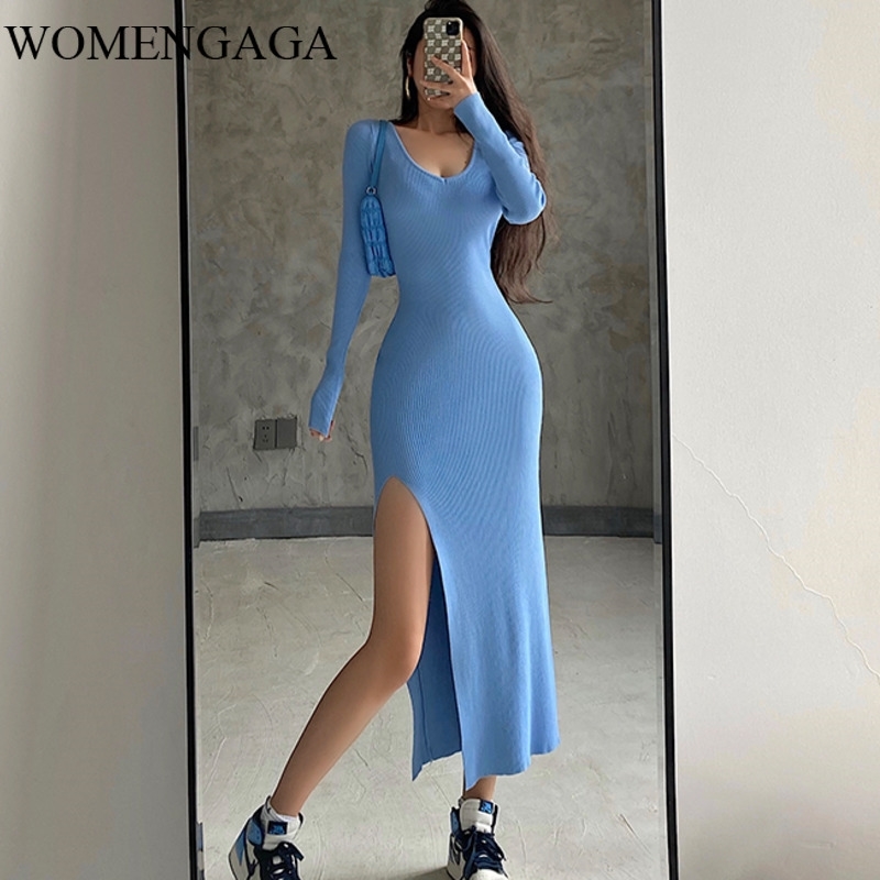 WOMENGAGA Sexy Knitting Long Women Dress Slim V-neck Sleeve Split Mid-length Hip-covered Dresses P2MJ 210603, Black
WOMENGAGA Sexy Knitting Long Women Dress Slim V-neck Sleeve Split Mid-length Hip-covered Dresses P2MJ 210603, Black