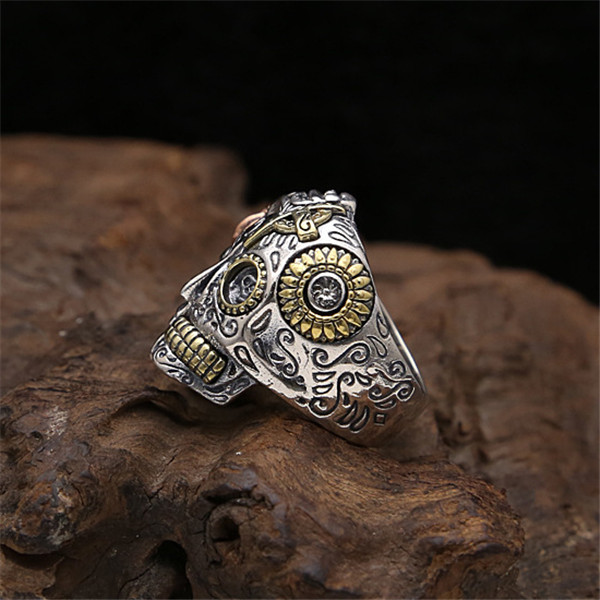 High quality 925 sterling silver skull mask band rings American Europe antique handmade designer punk gothic Luxury jewelry accessories gifts