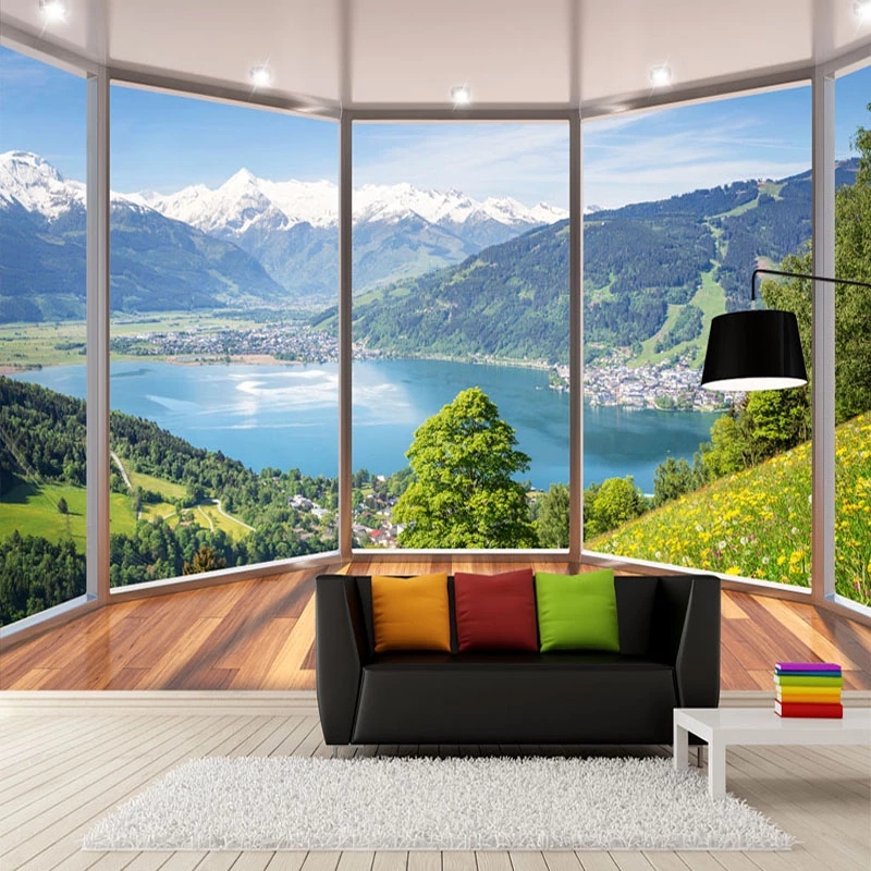 Custom Photo 3D Balcony Forest Lake Space Mural Modern Living Room Background Painting Home Decor Wallpapers