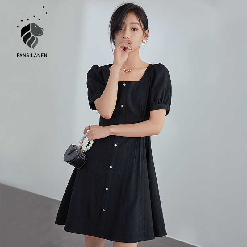 FANSILANEN Puff Sleeve Office Woman Dress Summer Retro Square Collar Temperament Little Black Sexy 210607
FANSILANEN Puff Sleeve Office Woman Dress Summer Retro Square Collar Temperament Little Black Sexy 210607
