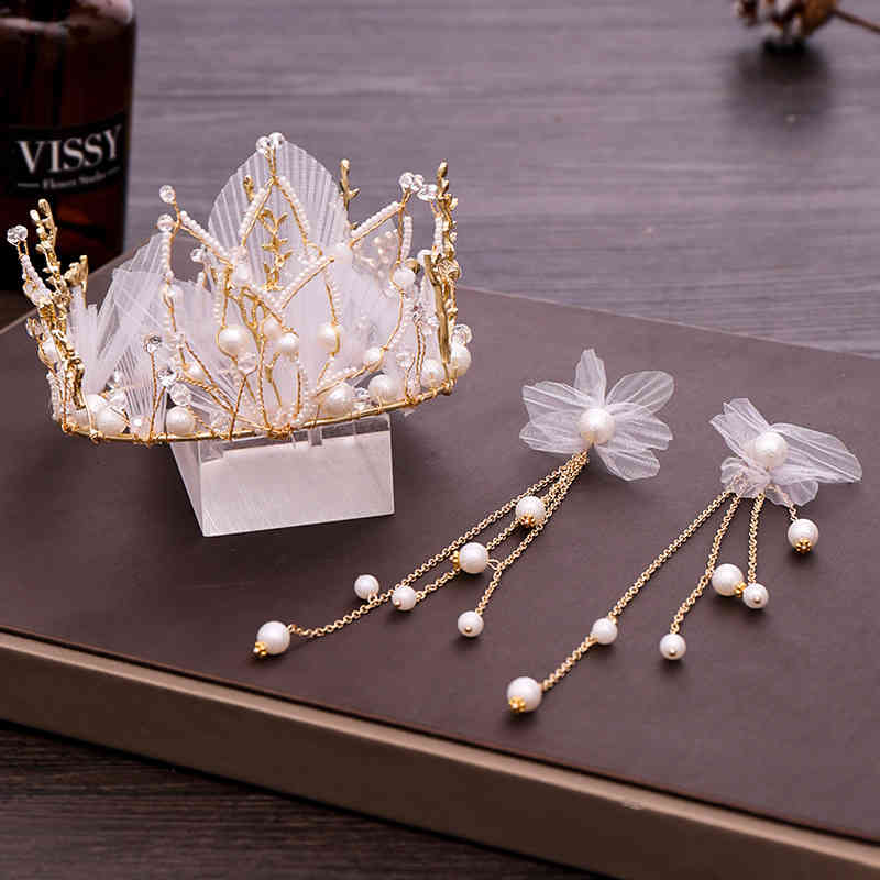 Wedding Hair Jewelry Accessories Korean Bride Crown Headdress Mori Xianmei Ornament Princess Big Pearl Dress