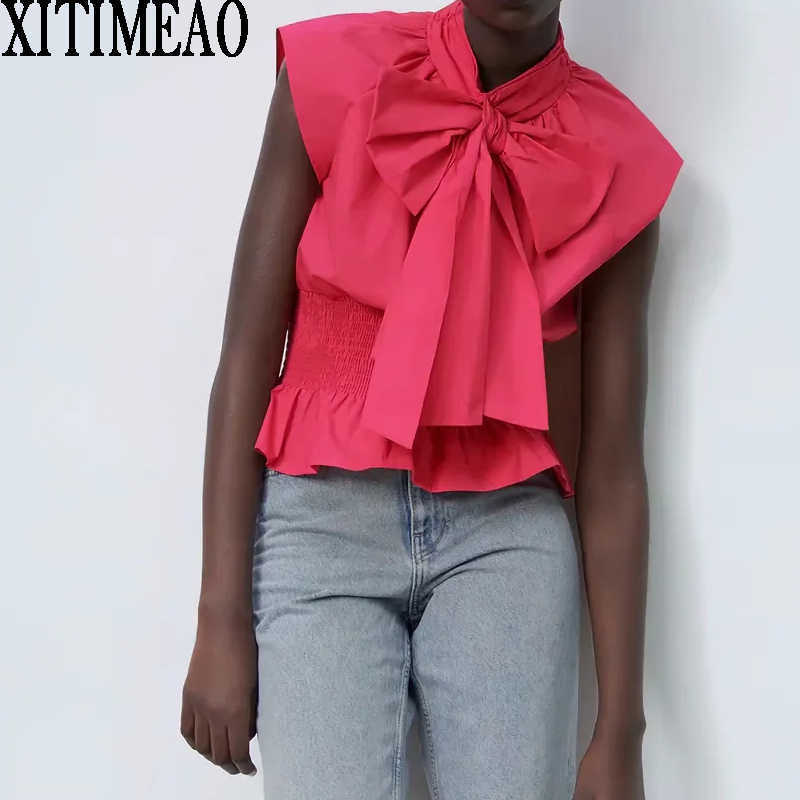 ZA Retro Blouse Women High Waisted Bow Tie Slim Sleeveless Shirt Ruffle decoration Casual Tops XITIMEAO 210602, Red
ZA Retro Blouse Women High Waisted Bow Tie Slim Sleeveless Shirt Ruffle decoration Casual Tops XITIMEAO 210602, Red