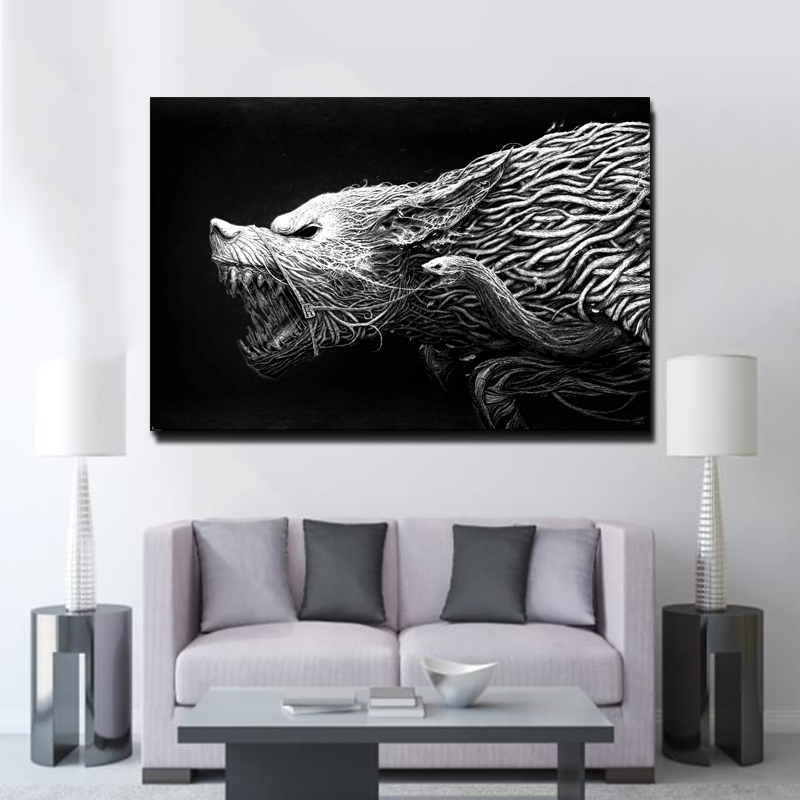 Modern Art Black Lion Animal Art Picture Canvas Poster For Living Room Wall Decorative Painting