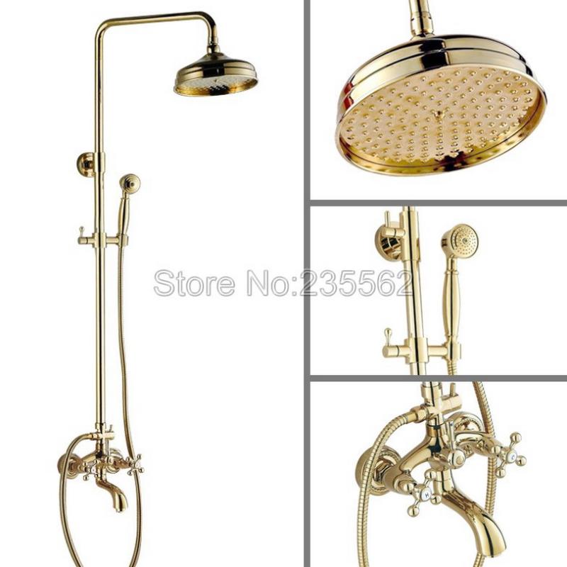 Luxury 8 Inch Rain Shower Faucet Set Bathroom Dual Cross Handle Tub Mixer Tap Wall Mounted Gold Color Brass Finish Lgf441 Sets
Luxury 8 Inch Rain Shower Faucet Set Bathroom Dual Cross Handle Tub Mixer Tap Wall Mounted Gold Color Brass Finish Lgf441 Sets