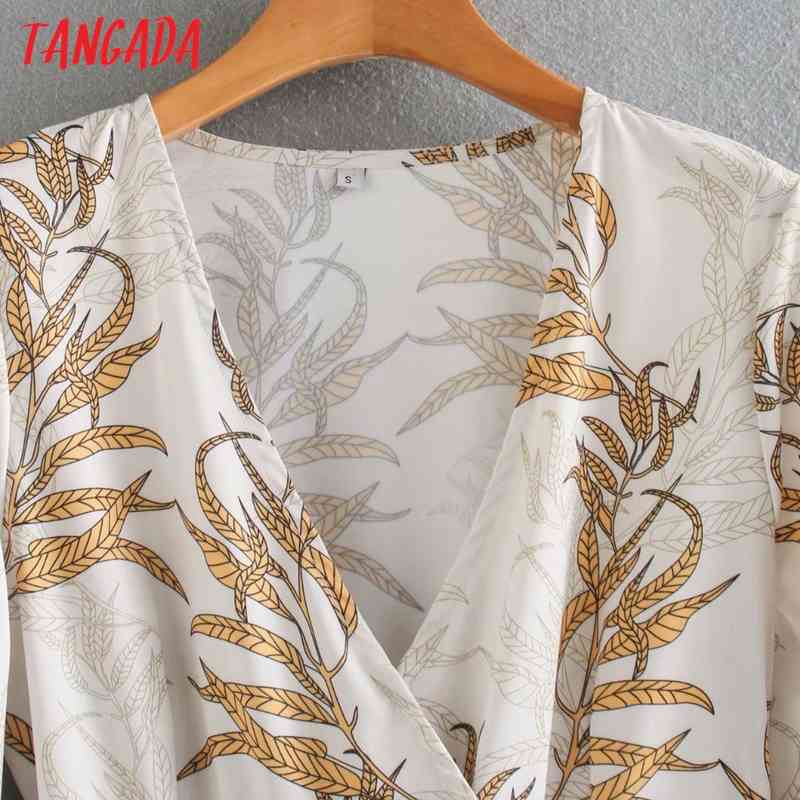 Fashion Women Elegant Leaf Print with Slash Long Sleeve Office Ladies Midi Dress XN313 210416