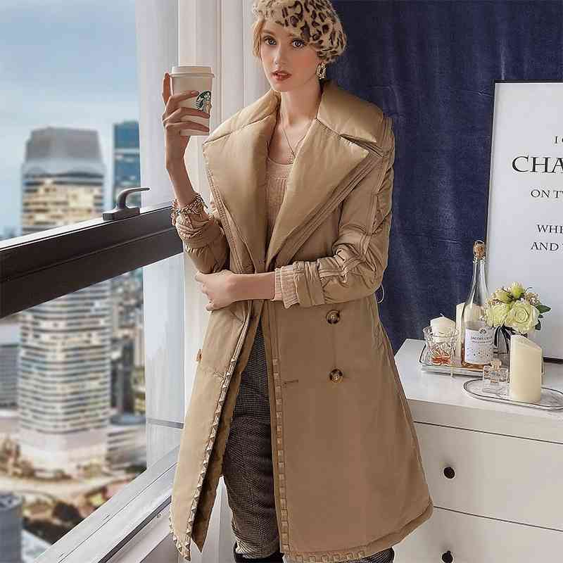 Dauwawa Elegant 90% White Duck Down Coat Women Double Breasted Winter Warm Solid Long Down Coats Outfits Female DT1DDW012 210520