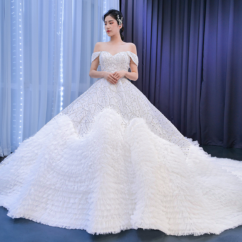 Elegant Mermaid Bridal Gowns Spaghtti Custom made Sequined Race Floor-length Wedding Dresses Court Train Satin Ruched Tulle Beach Vestido de noiva