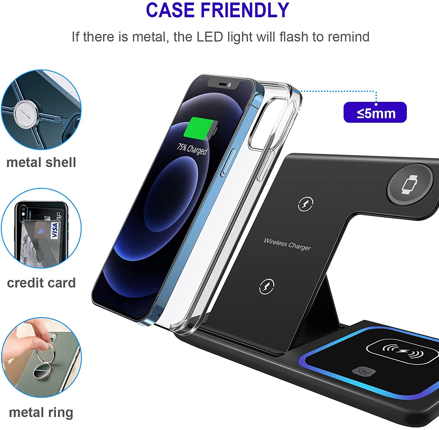 15W 3 in 1 Wireless Charging Charger Station Compatible for iPhone Watch AirPods Pro Qi Fast Quick Charger for Cell Smart Mo481699