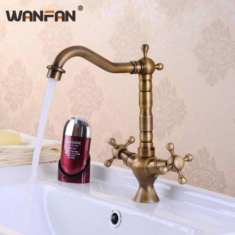 Bathroom Sink Faucets WANFAN Basin Antique Dual Handle Single Hole Faucet 360 Rotate Swivel And Cold Water Tap For HJ-6713F
Bathroom Sink Faucets WANFAN Basin Antique Dual Handle Single Hole Faucet 360 Rotate Swivel And Cold Water Tap For HJ-6713F