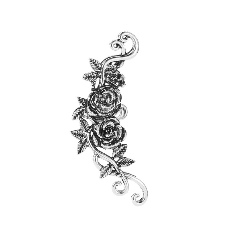 Ethnic Designer Ear Cuff Antique Gold Silver Carved Rose Flower Ear Cuffs Clip On Earring for Women No Piercing Helix Ear Jewelry Ladies Temperament E