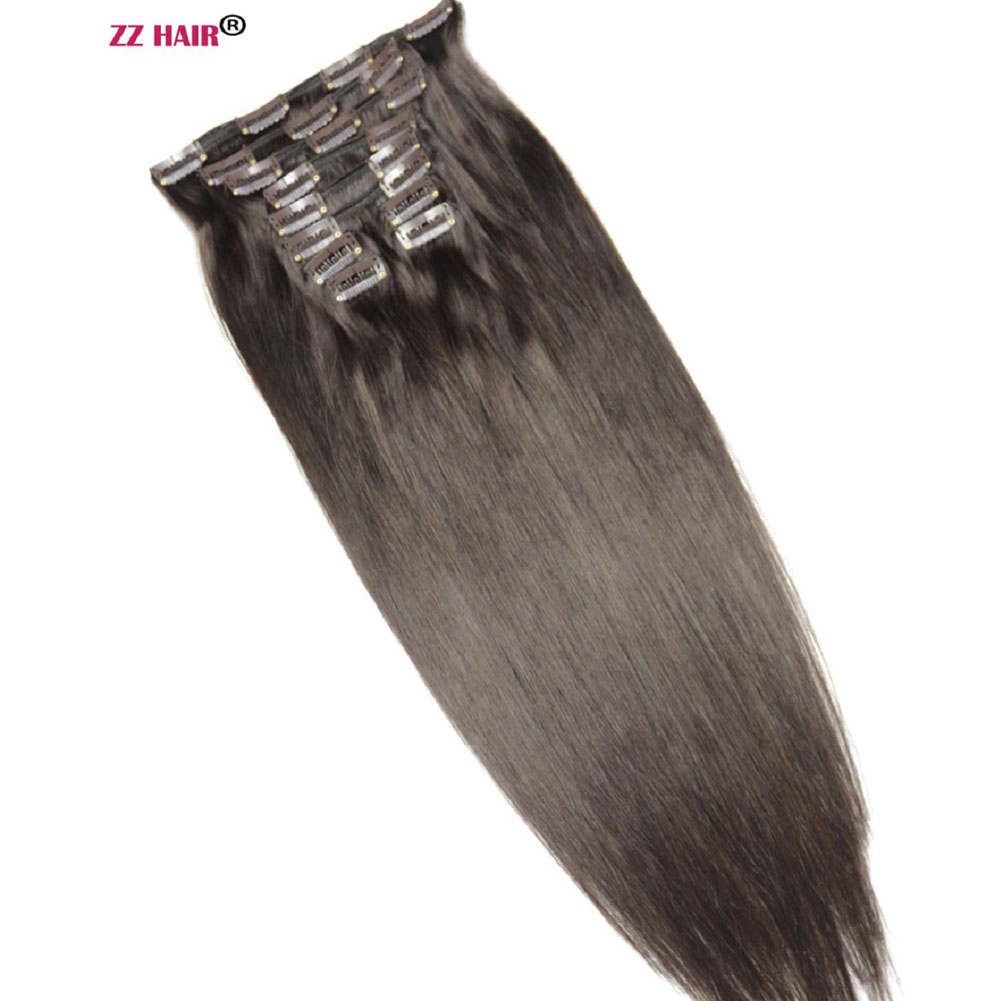 ZZHAIR 16-26 inches 10pcs Set Clips in/on 100% Brazilian Remy Human Hair Extension Full Head 120g-200g Natural Straight