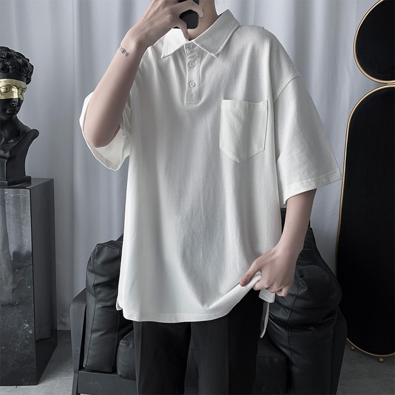 Summer five-point sleeve polo shirt men's short-sleeved t-shirt Hong Kong style loose tide brand student wild lapel bf solid color shirt, White;black
Summer five-point sleeve polo shirt men's short-sleeved t-shirt Hong Kong style loose tide brand student wild lapel bf solid color shirt, White;black