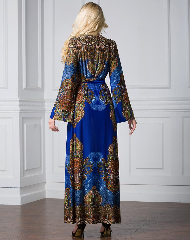 Abaya Muslim Hijab Dress Women Africa Clothing Bohemia Print Beach Long Dresses Lace-up Dubai Jilbab Elbise Robe Plus Size L-7XL Ethnic