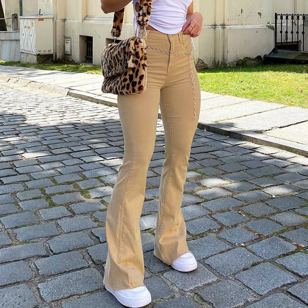 Women's jeans woman high waist Flared Jeans Khaki Black Brown Pants pants for women clothing trouser Jean trousers 210922