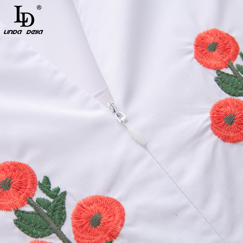 Summer Fashion Designer Mini Cotton Dress Women Long sleeve Beautiful Flower Embroidery Elegant White 210522