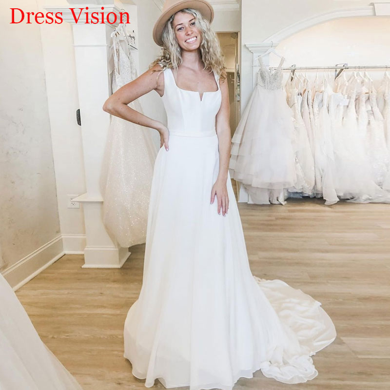 Simple Wedding Dresses Sweep Train Vestidos De Novia Robe De Soire De Mariage Wedding Gown, White
Simple Wedding Dresses Sweep Train Vestidos De Novia Robe De Soire De Mariage Wedding Gown, White