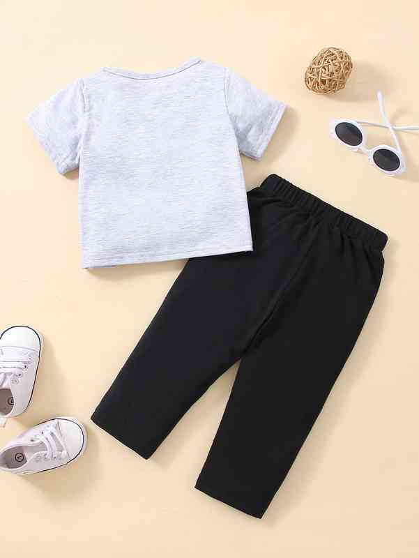 Baby Tiger Print Tee & Letter Graphic Pants SHE