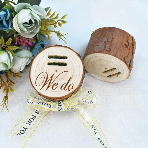 Rings Pillows Retro rural log wood ring box proposal engagement wedding decorations