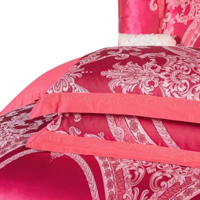 Luxury Silk Cotton Jacquard 4pcs Bedding 100%cotton Embroidered Duvet Cover Bed Sheet Pillowcase Drop Red Wedding Sets