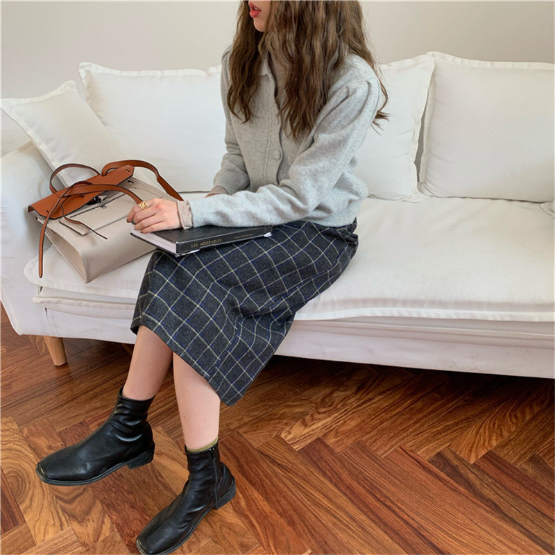 Streetwear Plaid Plus Size Fashion Female Geometric OL Elegant Vintage High Waist Retro Skirt Long Skirts 210421