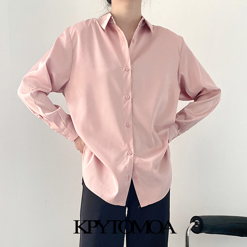 Women Fashion Soft Touch Loose Blouses Long Sleeve Button-up Female Shirts Blusas Chic Tops 210420