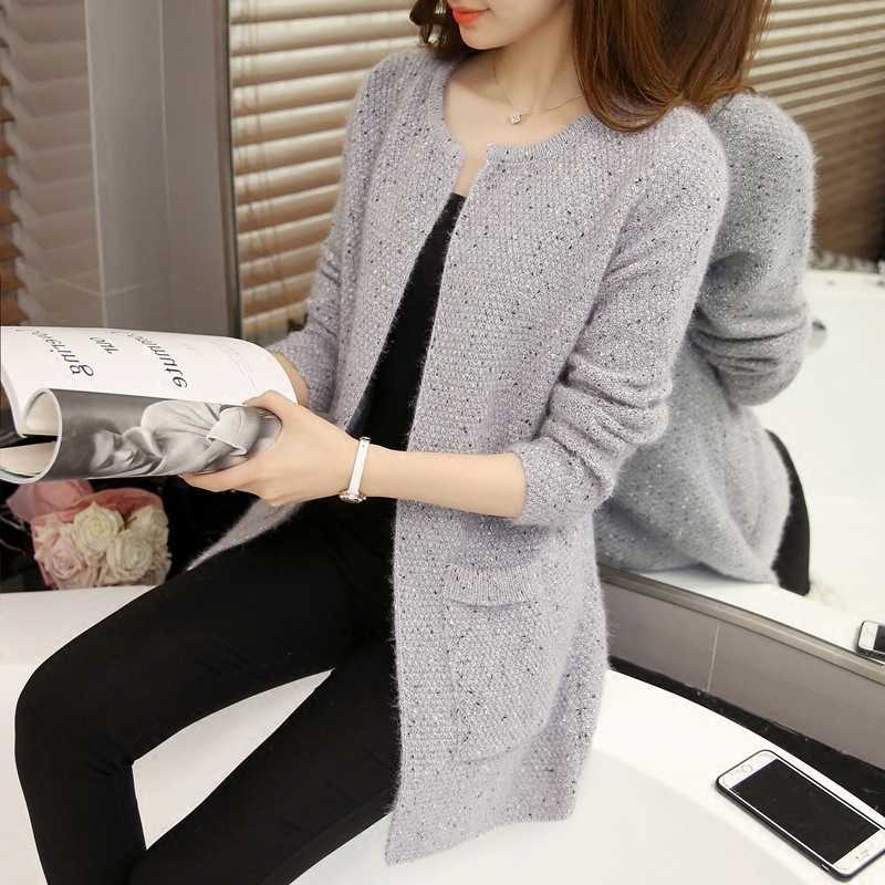 Autumn Winter Long Cardigan Women korean sweaters fashion Crochet Female Knitted Tops pull femme hiver 210604