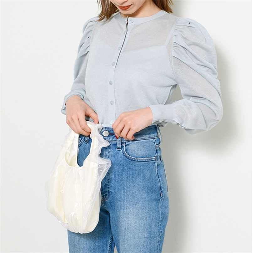 Fresh Sweet O Neck Puff Sleeve Knitted Cardigans Spring Solid Fashion Women Coat Vintage Single Dreasted Sweater with Camis 210519, Blue
Fresh Sweet O Neck Puff Sleeve Knitted Cardigans Spring Solid Fashion Women Coat Vintage Single Dreasted Sweater with Camis 210519, Blue