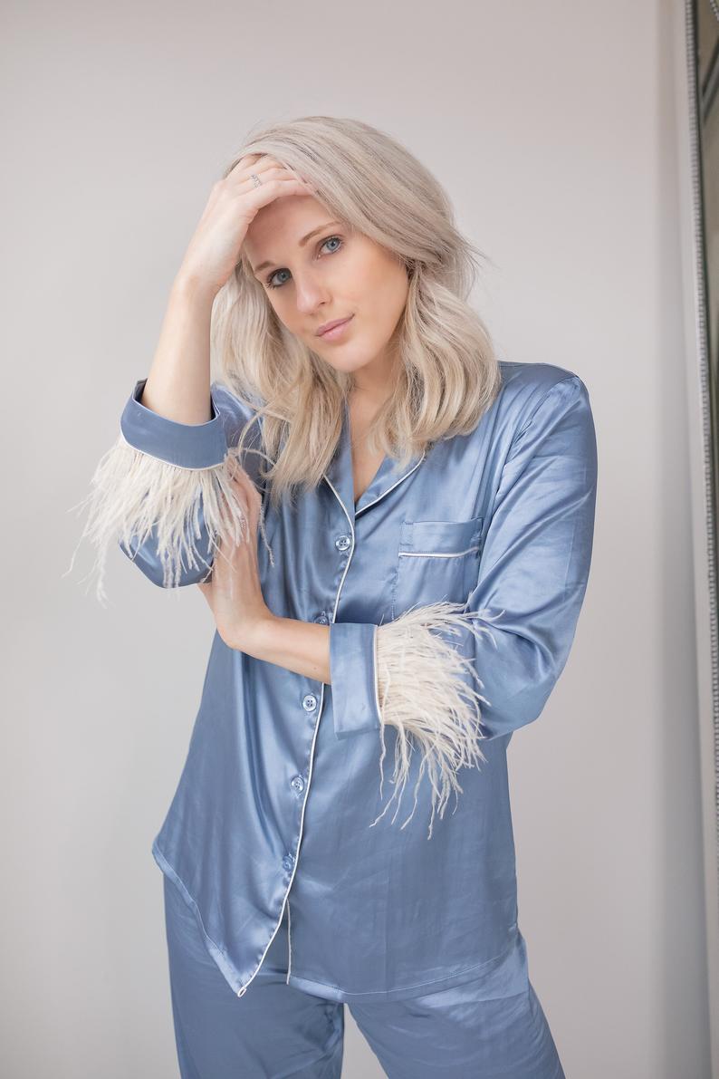 Women Faux Fur Sleepwear Suits Maternity Kimono Woman Pants Suit Nightrobes Prom Bathrobe Feather Nightgown Bridesmaid Shawl