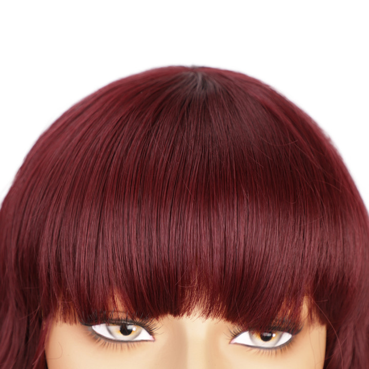 High quality wine red temperature silk short curly wig synthetic wigs