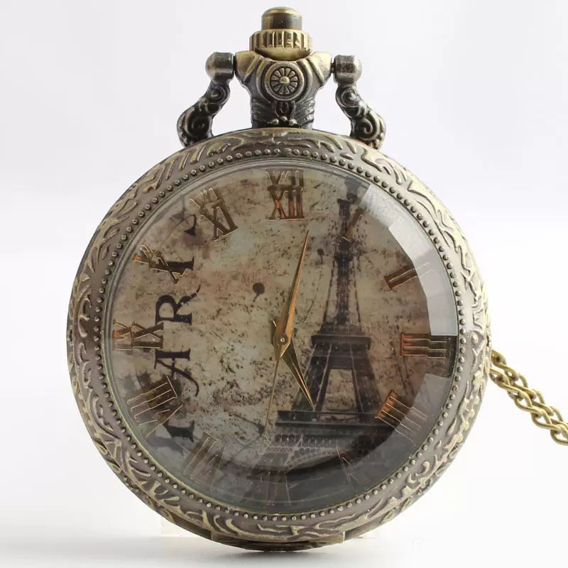 Vintage Bronze Love Heart Dad Crown Roman Number Pocket Watch Key Shape Wathch Nice Jewelry Gift