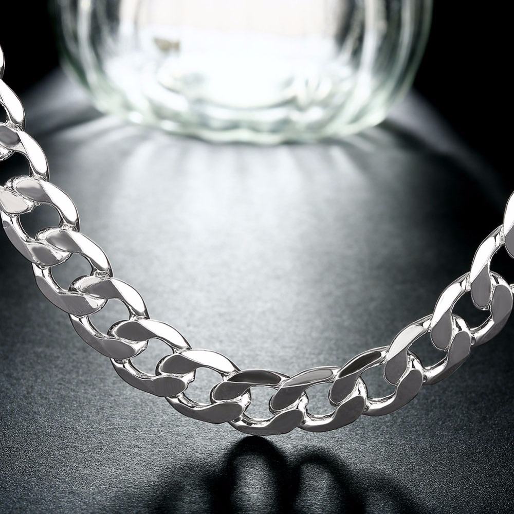 12 mm Curb Chain Necklace for Men Silver 925 Necklaces Chain Choker Man Fashion Male Jewelry Wide Collar Torque Colar