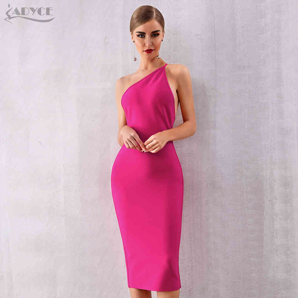 Summer One Shoulder Bandage Dress Women Vestidos Sexy Rose Red Spaghetti Strap Club Celebrity Runway Party 210423