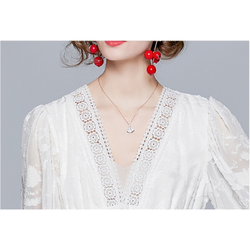 Vintage Elegant Lace Patchwork Female Long Sleeve Dress Spring Casual White Dresses Women's Clothing Vestidos 210520