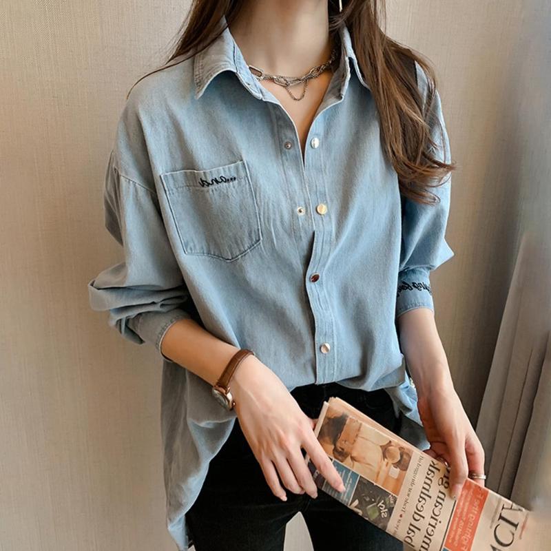 Women's Blouses & Shirts Korean Japan Young Women Denim Blouse Light Blue Leisure Long Sleeve Single-Breasted Street Wear Woman Top Spring F
Women's Blouses & Shirts Korean Japan Young Women Denim Blouse Light Blue Leisure Long Sleeve Single-Breasted Street Wear Woman Top Spring F